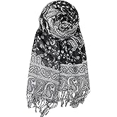 Achillea Reversible Paisley Pashmina Rave Scarf – Exotic Indian Shawls and Wraps for Evening Dresses, Festivals, All Seasons