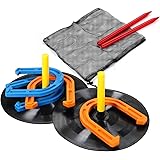 WIn SPORTS Outdoor Indoor Rubber Horseshoes Set Includes 4 Horseshoes,2 Pegs,2 Rubber Mats,2 Red Plastic dowels,Beach Games P