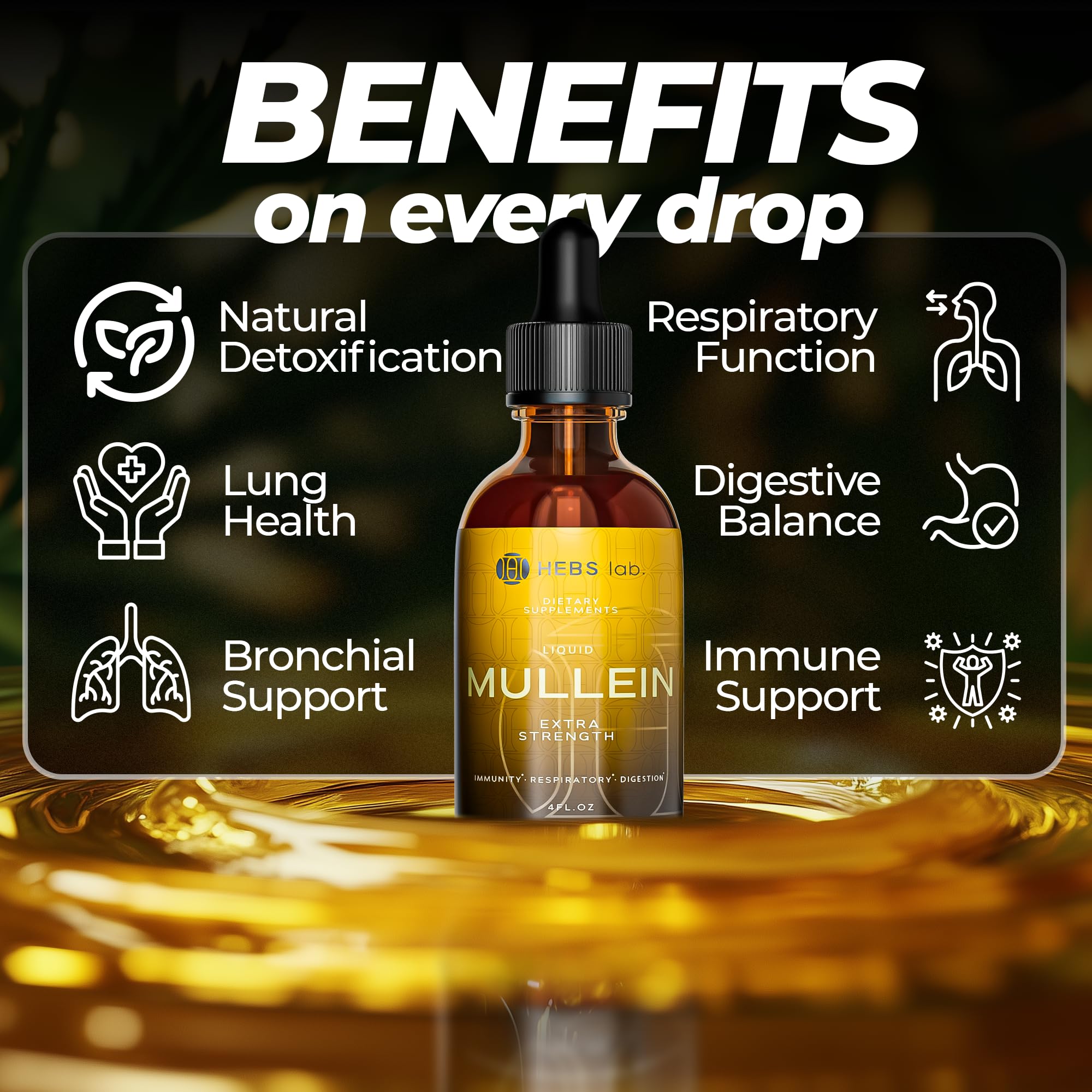 Mullein Leaf Extract for Lung Cleanse - Mullein Drops for Lung Health - Made in USA - Lung Support Supplement - Herbal Respiratory Support - Mullein Extract Tincture 2 Fl Oz