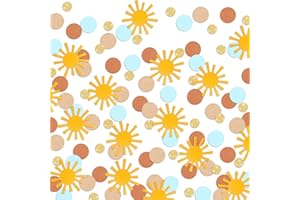 LETJOLT Sun Confetti Here Comes The Son Decor Baby Shower Boys Glitter Table Decoration First Trip Around the Sun Theme Party Golden Brown Blue 1st Birthday Supplies 150 Pcs