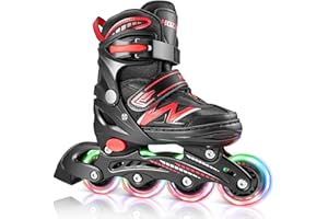 Hozzen Inline Skates for Kids Girls Boys, Adjustable Light Up Inline Skates with Illuminating Wheels, Outdoor Roller Skates for Girls, Boys,Youth Age 5-13 (9C-6Y US)