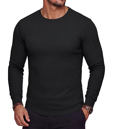 Knocker Men's Mid Weight Waffle Thermal Shirt (S, Black) at Amazon