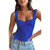TiulZial Women's Sleeveless Backless Going Out Crop Tank Top Sexy Pleated Sweetheart Neck Strappy Y2K Slits Cropped Tops