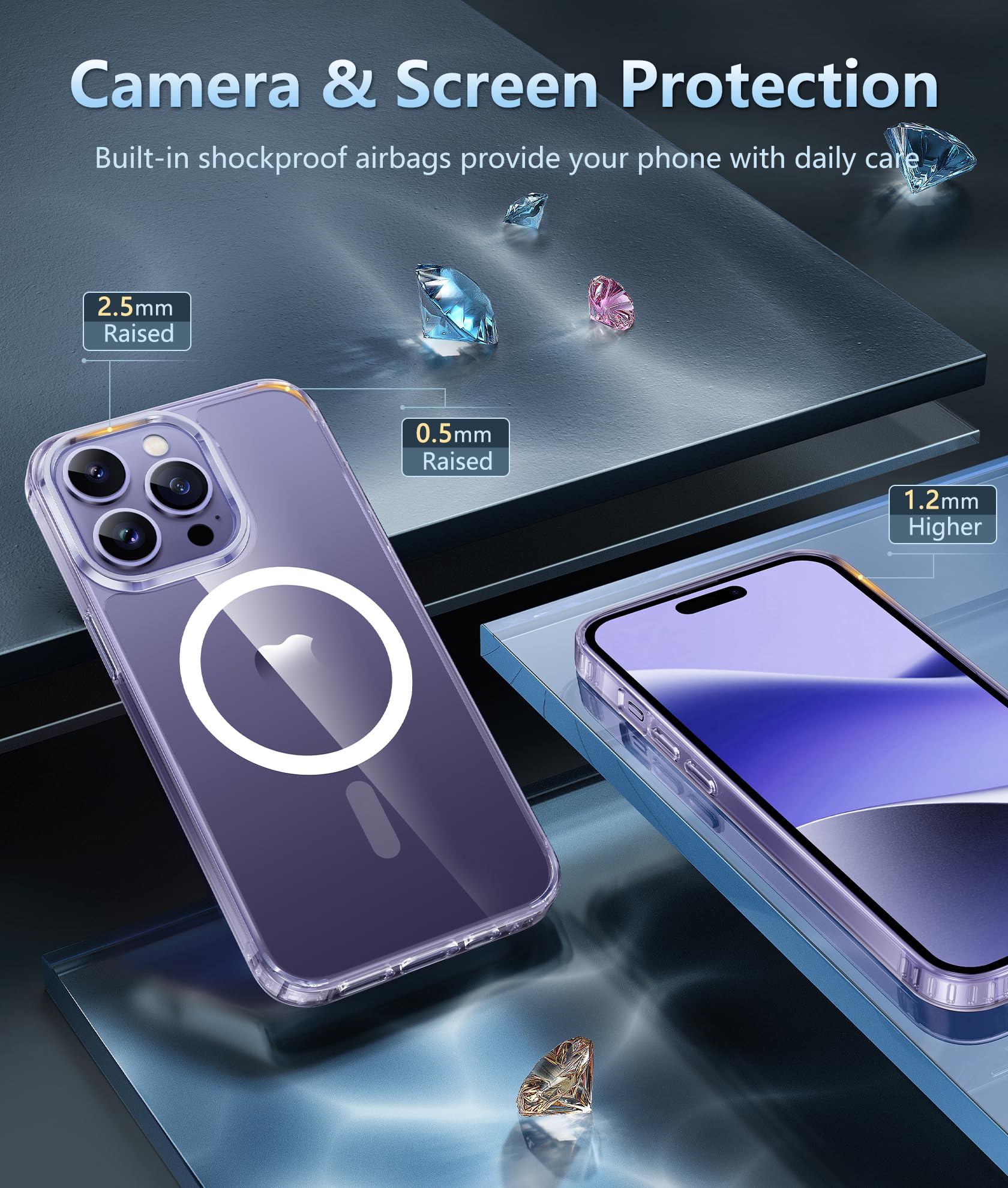 FNTCASE for iPhone 14 Pro Case: for iPhone 13 Pro Case Clear Magnetic Drop Protective Slim Cases | Shatterproof Rugged Hard Crystal TPU Cover & Transparent Shockproof Thin Phonecase (A-Clear)