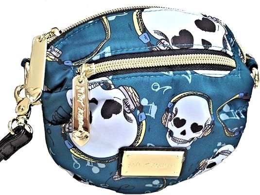 Betsey Johnson Mini Crossbody Handbag Purse Skulls Blue Multi: Handbags