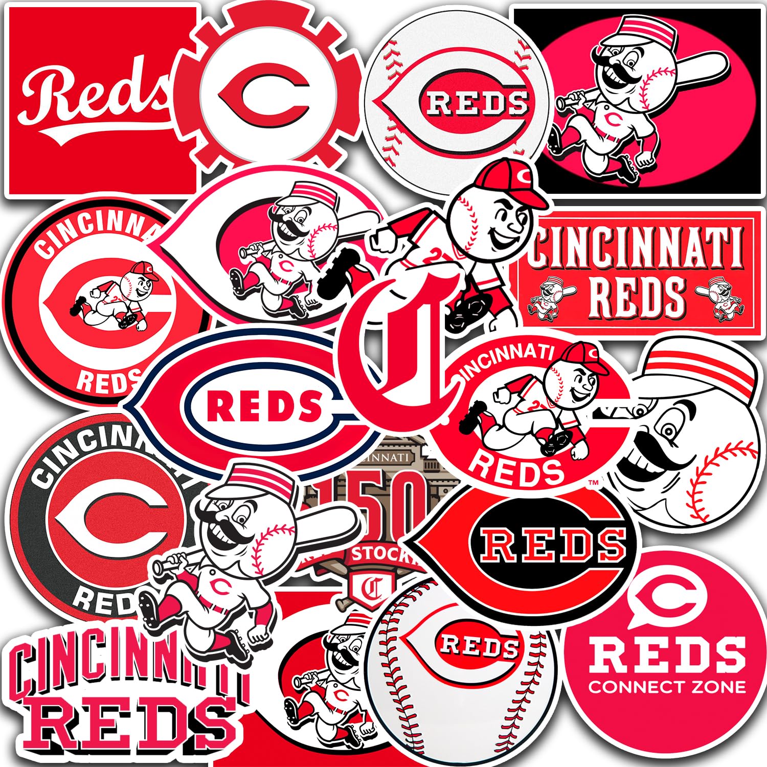 Photo 1 of 25 PCS Cincinnati American Reds Baseball Stickers for Water Bottle, Laptop, Bicycle, Computer, Motorcycle, Travel Case, Car Decal Decoration Sticker
