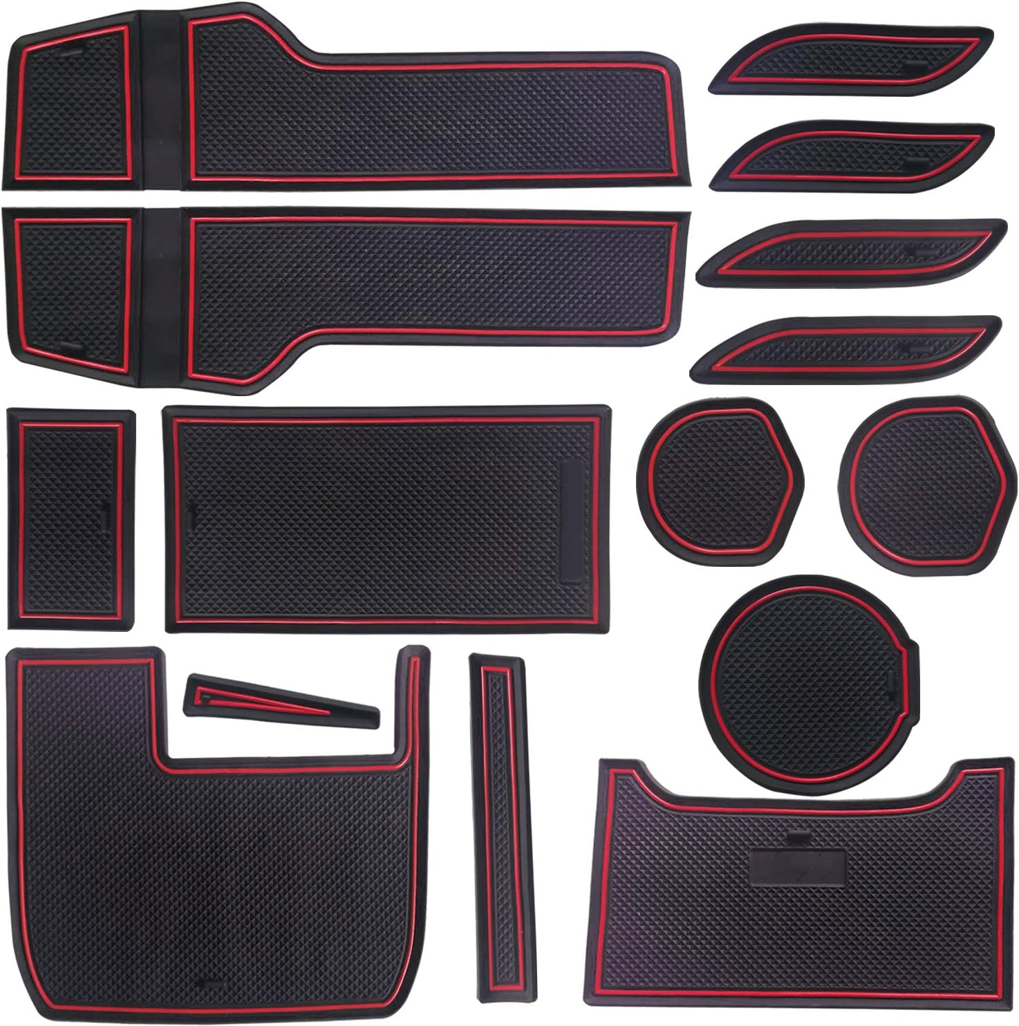 MOEBULB Interior Cup Holder Door Pockets Center Console Liner Mat Compatible for Honda Civic 2016 2017 2018 2019 Custom Fit Flexible Rubber Pad Non-Slip Anti-dust (15pcs/Set, Red)