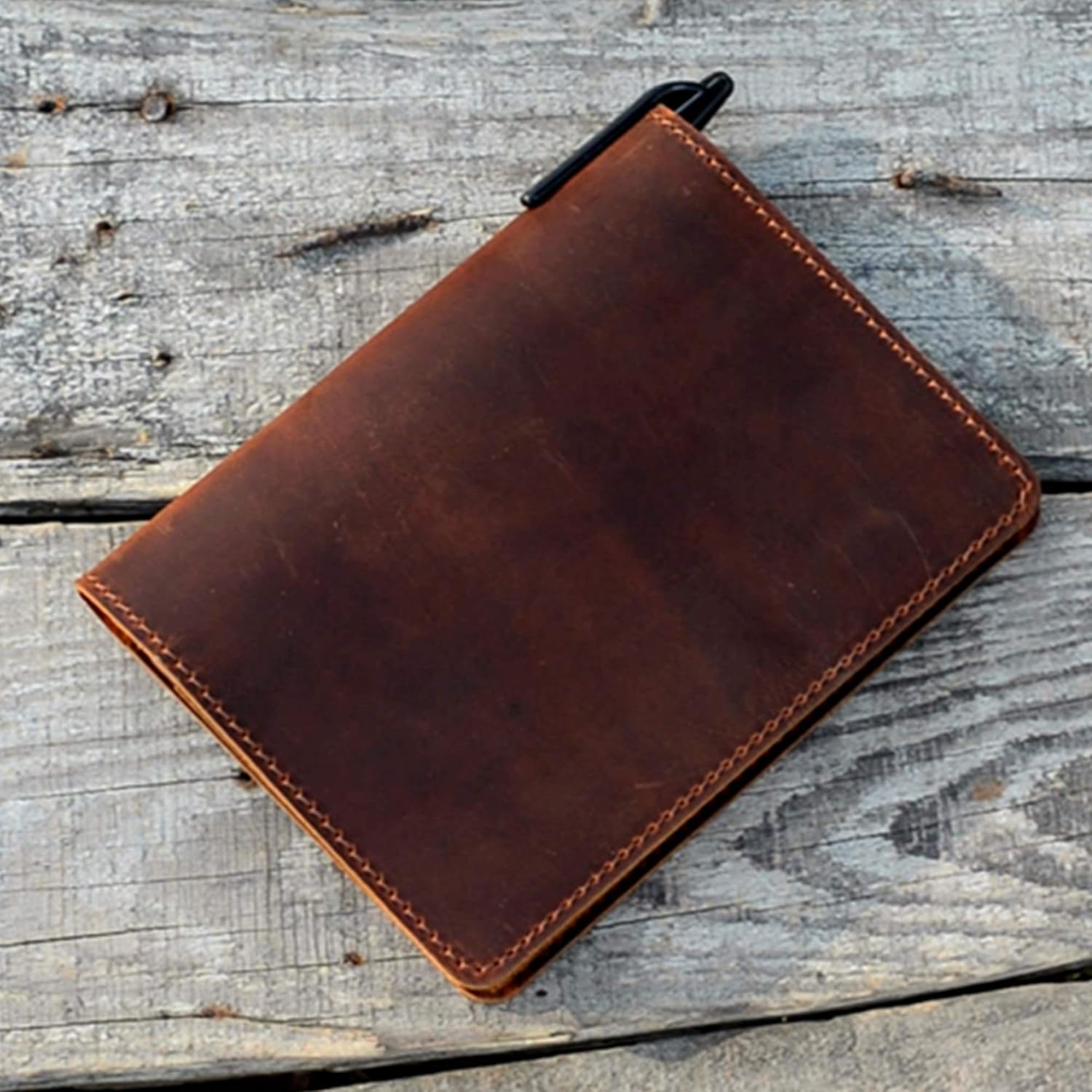 JJNUSA Compatible with Rocketbook Mini Cover Smart Business Handmade Distressed Genuine Leather Journal Notebook Cover for Card Holder Mini 3.5" x 5.5" Brown - Image 4