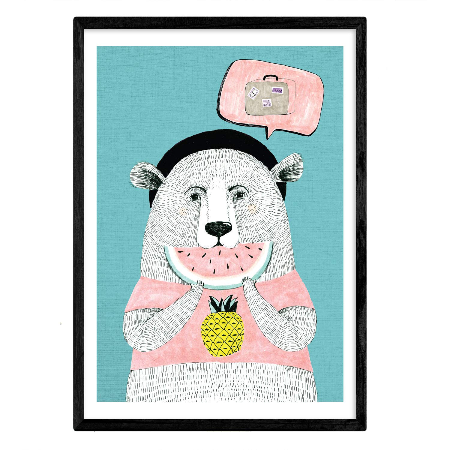 Nacnic Bear Poster celeste. Sheet of colorful animals. A4 size โ image 1