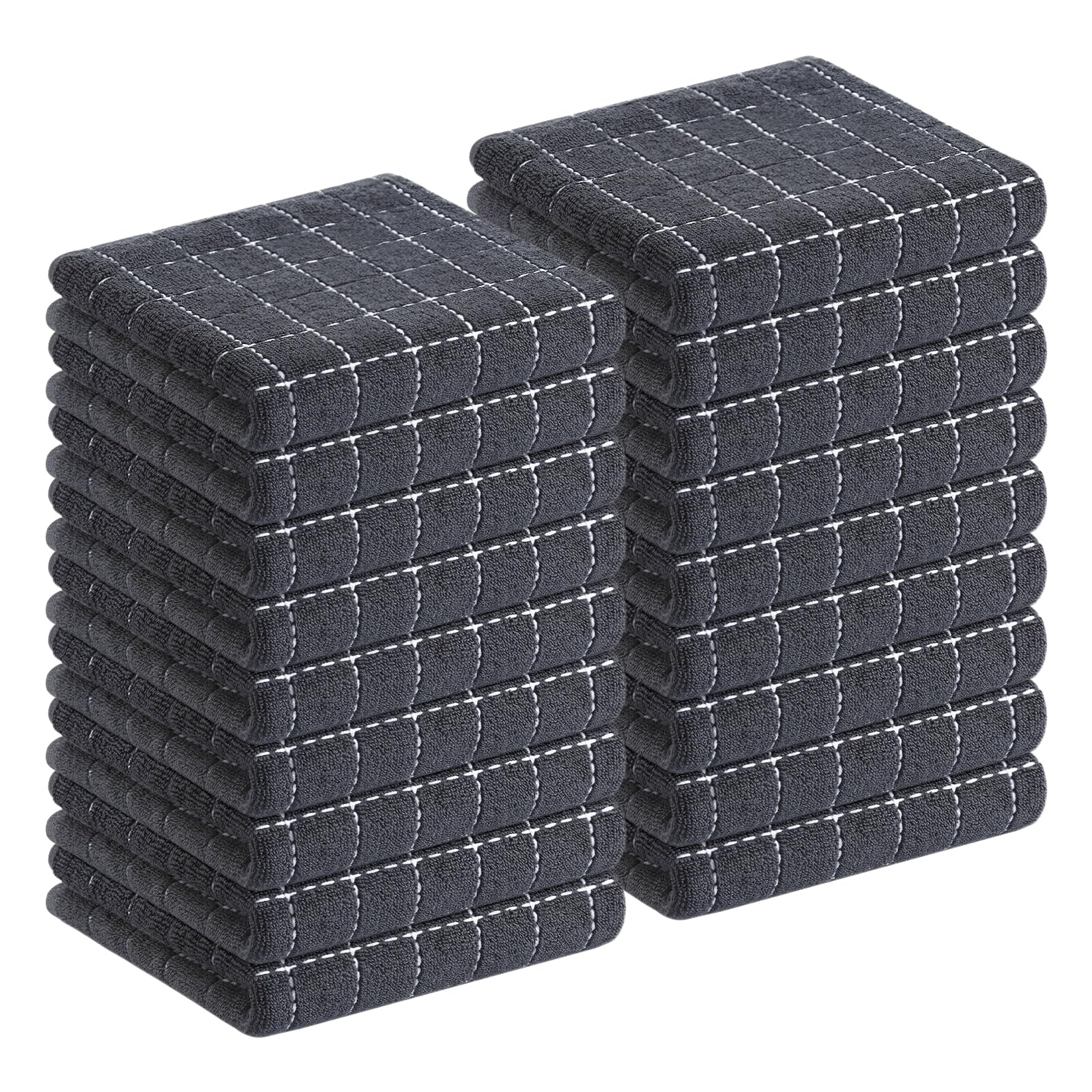 Homaxy 100% Cotton Terry Kitchen Towels(Dark Grey, 13 x 28 inches), Checkered Designed, Soft and Super Absorbent Dish Towels, 18 Pack Image