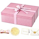 JOYIT Pink Gift Box 16.5''x13''x5.5'' - Large Gift Boxes with Lid for Presents Packaging, Birthday, Christmas, Wedding, Anniversary, Big Gift Box with Ribbon, Shred Filler, Card, Wax Seal (Pink)