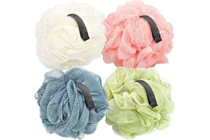 SPIRALSCGV 4 Pack Shower Loofah Sponges – Premium Exfoliating Mesh Body Scrubber for Women & Men, Essential Bath Tool for Deep Cleansing & Revitalization(White Pink Blue Green)