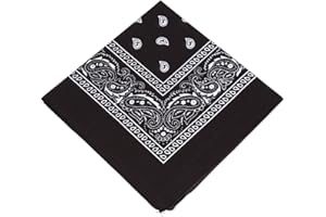BOOLAVARD 1s, 6s, 9s or 12 Pack Cowboy Bandanas with Original Paisley Pattern (Black)