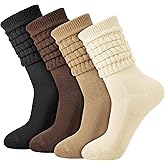 Jspupifip 4 Pairs Slouch Socks for Women,Retro Soft Breathable Athletic Scrunch Calf Ankle Sock