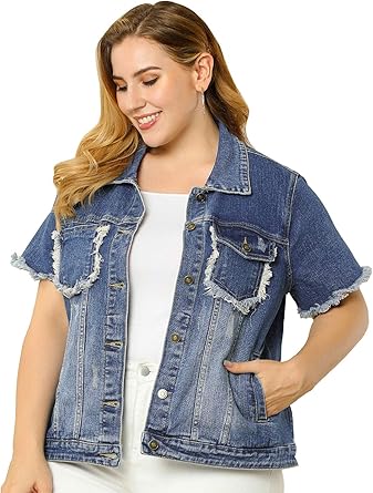 women's plus size short sleeve denim jacket