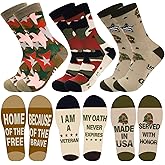 Luvsweets Veterans Day Gifts Socks - 3 Pairs Army Green Camo Veterans Socks for Men Women, American Army Military Patriotic Thank You Appreciation Retirement Birthday Thanksgiving Christimas Gift