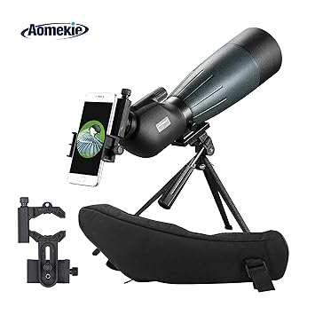 Aomekie 20-60x80 Spektiv Sportschützen Jagd mit Handy Adapter Stativ und Tragetasche BAK4 Porro Prism Wasserdicht 45 Grad abg