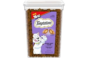 Temptations Classic Crunchy and Soft Cat Treats, Creamy Dairy, 16 oz | Under 2 calories per treat, 100% complete & balanced for adult cats, resealable tub, use as snack, meal, or food topper