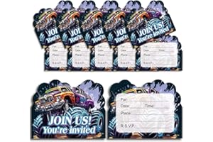 20pcs Monster Truck Birthday Party Invitations,Monster Truck Party Supplies, Monster Truck Invitation Cards for Kids boys