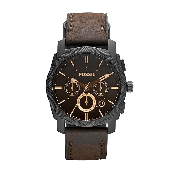 FOSSIL Machine Mid-Size Chronograph Brown Leather Stainless Steel Watch
