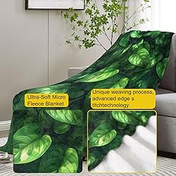 VANZEV Pothos Leaves Blanket,Sage Green Flannel