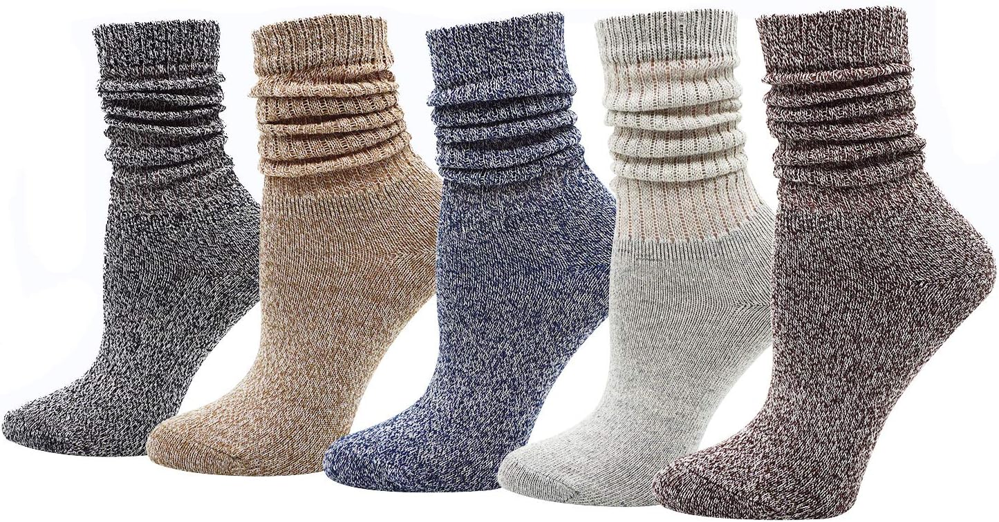 Bienvenu5 Pairs Mid-Calf Socks Women, Slouch Boot Socks, Cute Crew Cotton Scrunch Socks