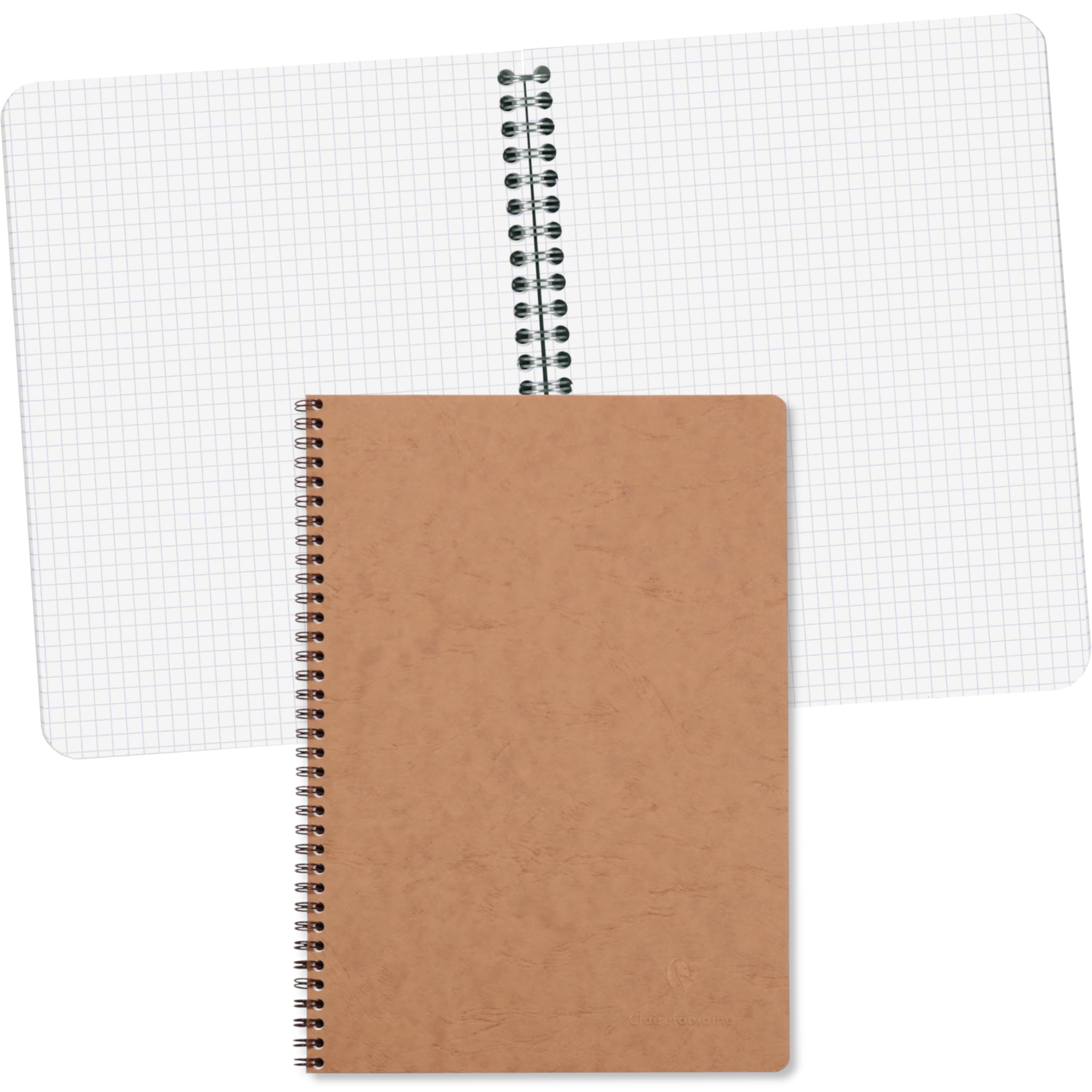 Clairefontaine 781422C Age Bag Collection Tobacco Spiral Notebook - A4 21x29.7 cm - 100 Small Square Pages - White Paper 90 g - Glossy Card Cover Leather Grain