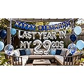 Last Year in My 20s Balloons Decoration, Men 29th Birthday Balloons Blue, 29th Birthday Banner Number 29 Foil Confetti Balloons for 29 Years Old Men Him Birthday Supplies(Silver)