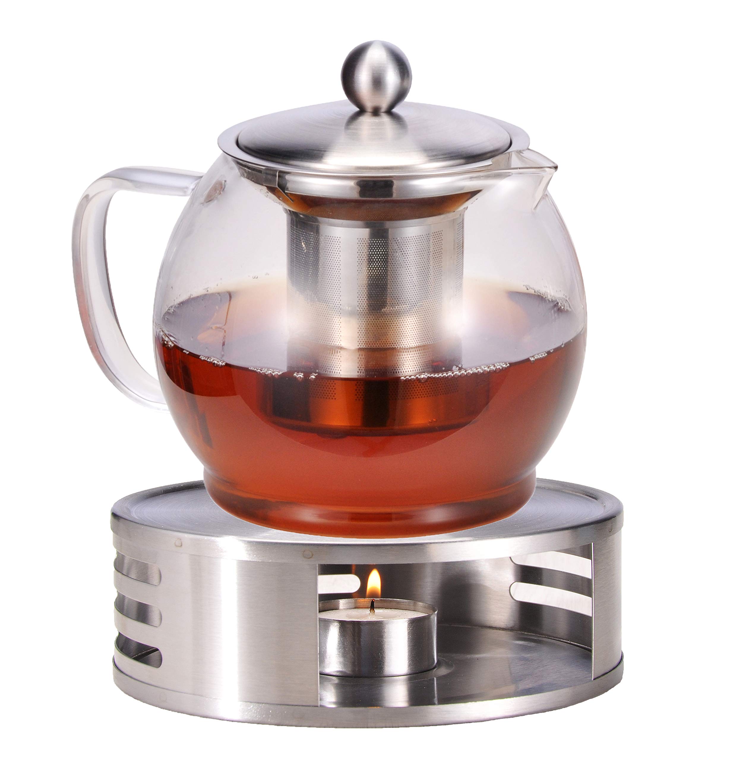 Bambelaa! Teapot with Warmer Strainer Insert Glass Set Tea Glass Teapot Coffee Pot Tea Strainer Pot Tea Warmer Approx. 1.2 Litres