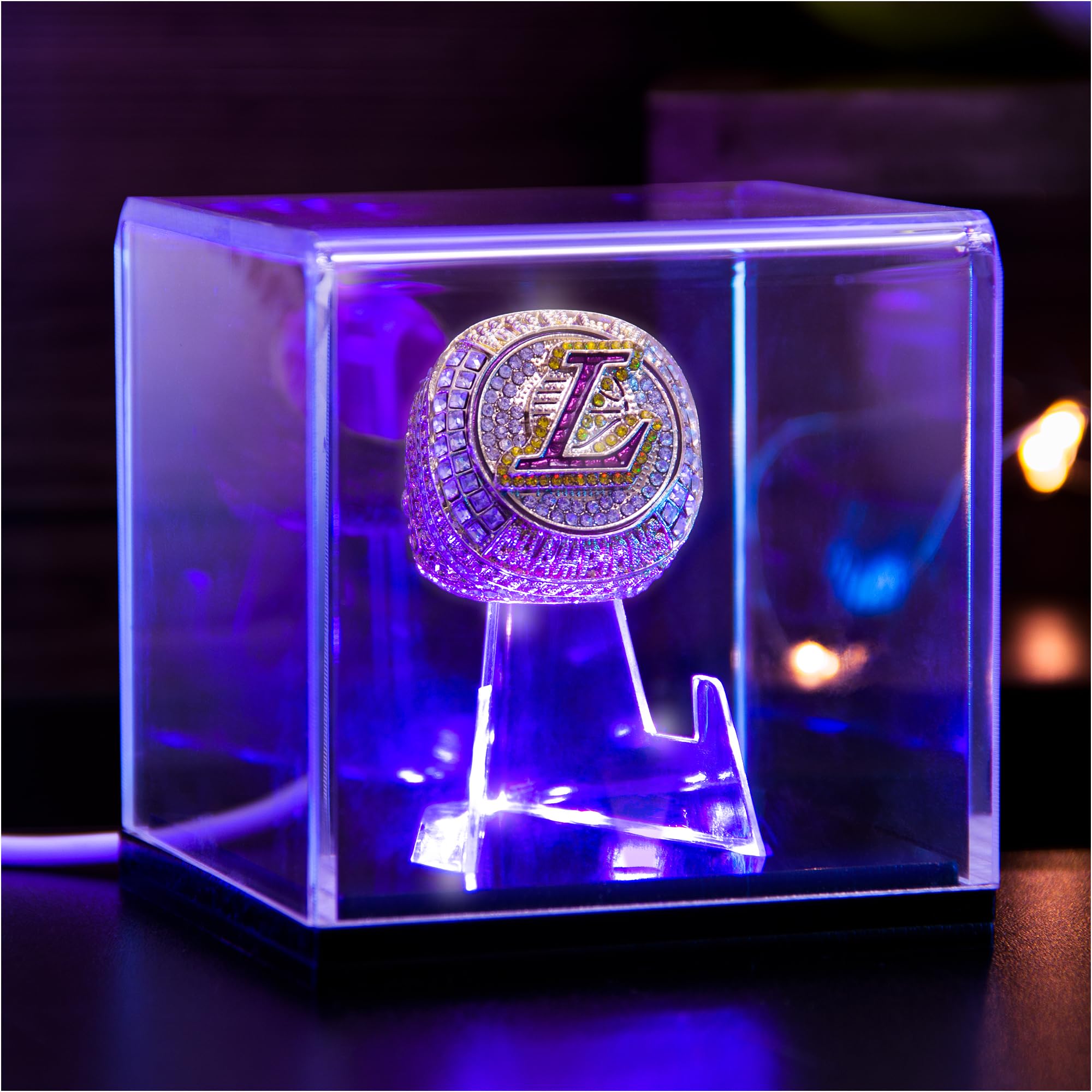 Photo 1 of Championship Ring Display Case with Led Light, UV-Protected Clear Challenge Coin Holder, Premium Light-Up Display Box for Memorabilia, Ideal Gift for Baseball, Softball, Super Bowl, Football Ring