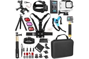 Hauyapie Accessories Kit Pack for Go pro 12 11 10 9 Hero Black, Waterproof Housing Case Backpack Shoulder Strap Mount Motorcycle Helmet Chin Mount Bundle for Gopro Hero12 11 10 9 Camera(YP01)