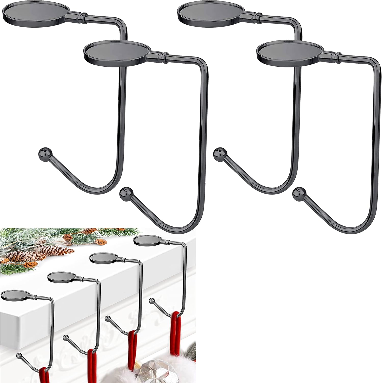 Stockings & Holders - Komotu Christmas Stocking Holders for Mantle, Upgrade Non-Slip Safety Mantel Hooks Hanger Grip Fireplace Hang Hook for Christmas Halloween Party Decoration(Gun Black,4)