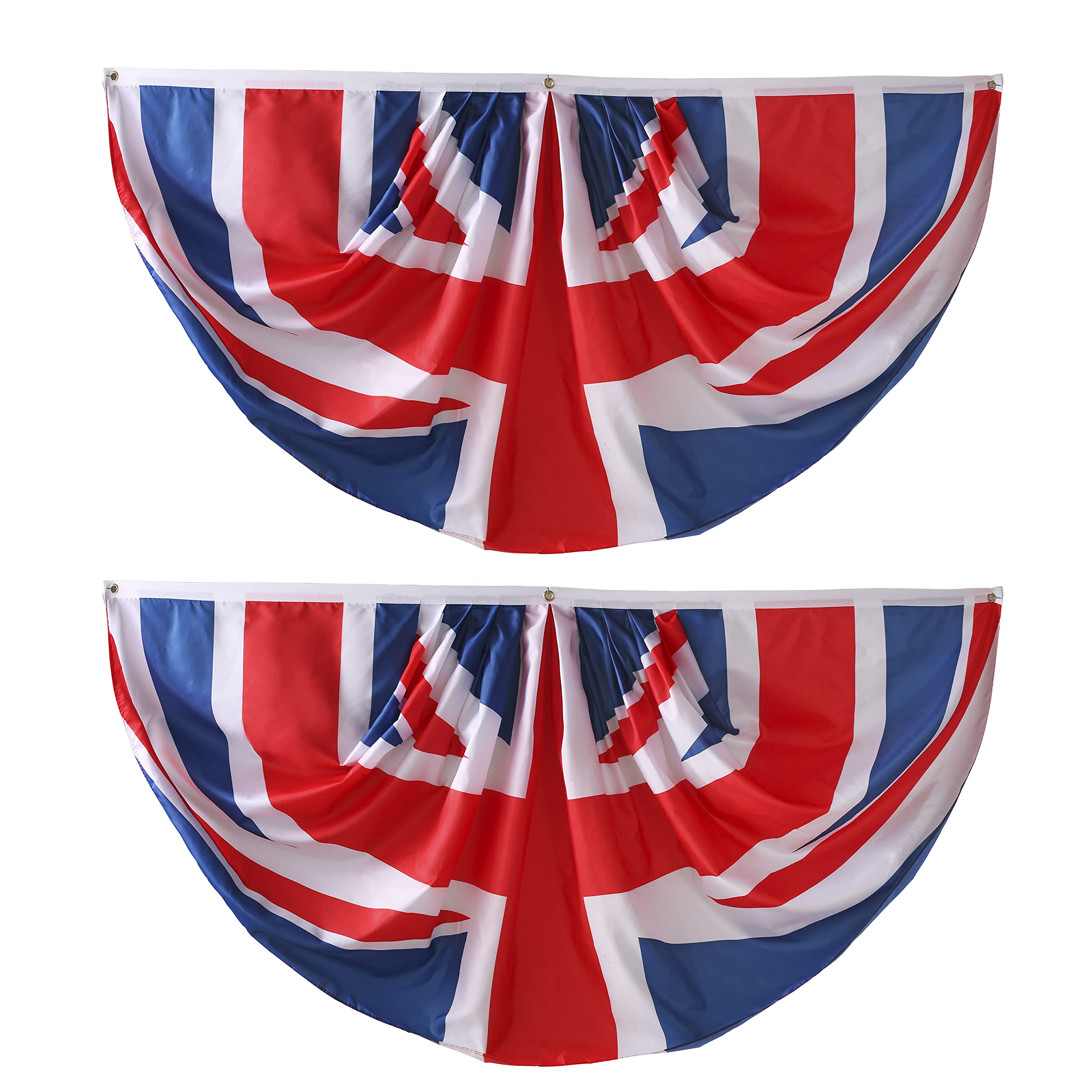 UK British Pleated Fan Flag Bunting 3 x 6 Ft United Kingdom Pleated 2 Pcs Fan Flag Banner Indoor/Outdoor/Front Porch Decorations, UK Half Fan Flag Patriotic Holiday decorations, Celebrations