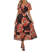 Simplee Womens Floral Boho Maxi Dress Summer Wedding Guest Long Dress Short Sleeve V Neck Modest Flowy Dresses 2026
