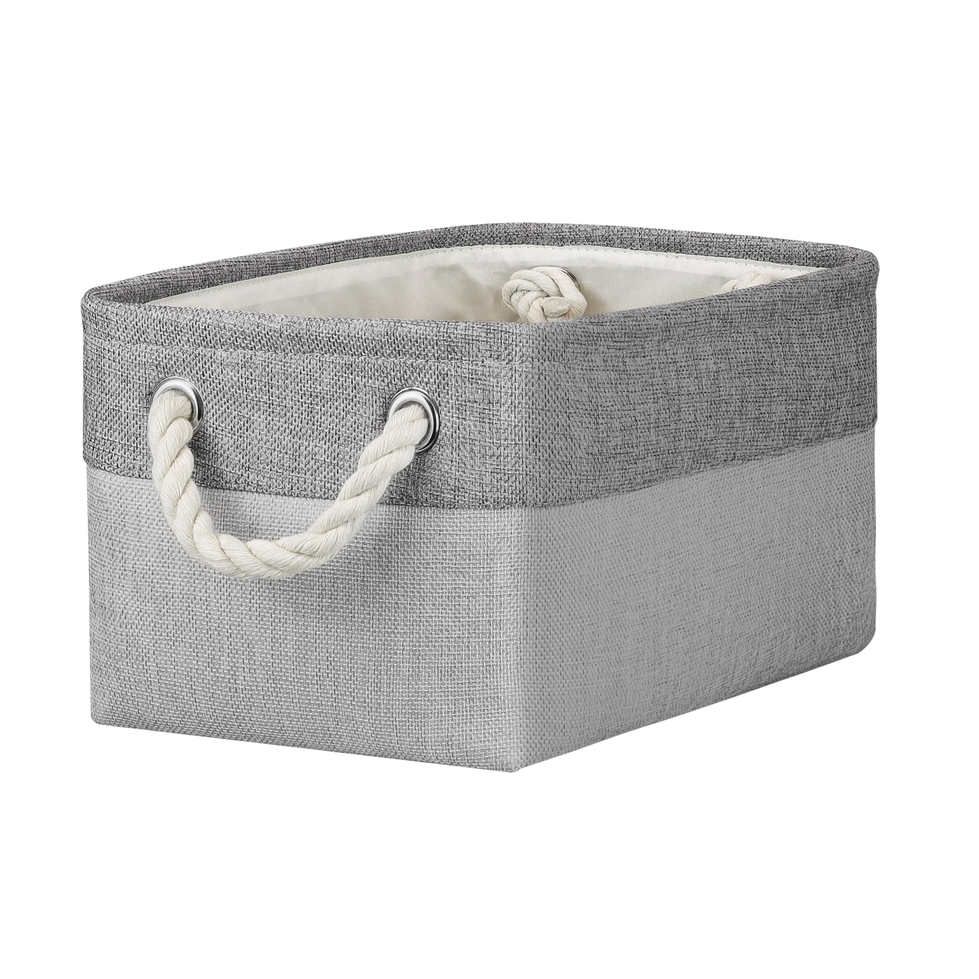 Small Storage Boxes for Shelves, Foldable Small Toy Storage Box with Handles, Canvas Storage Baskets for Socks Towels DVDs Books Makeup and Bathroom Toiletries(31x21x16cm/1 Pack, Grey&Light Grey)