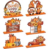 CroBlissful 6 Pcs Fall Table Decorations Autumn Wooden Table Centerpieces | Fall Pumpkin Truck Gnome Tabletop Signs, Thanksgiving Autumn Harvest Decorations, Home Farmhouse Kitchen Tiered Tray Decor