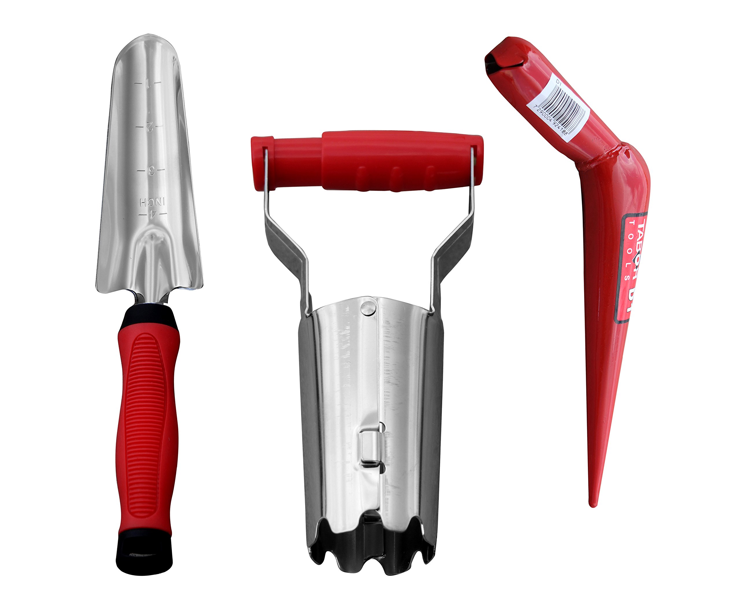 TABOR TOOLS D123E, 3-Piece Bulb Planting Garden Tool Set: Includes 1 Bulb Planter with Depth Markers and Automatic Soil Release Mechanism + 1 Metal Planting Dibber + 1 Hand Trowel Transplanter