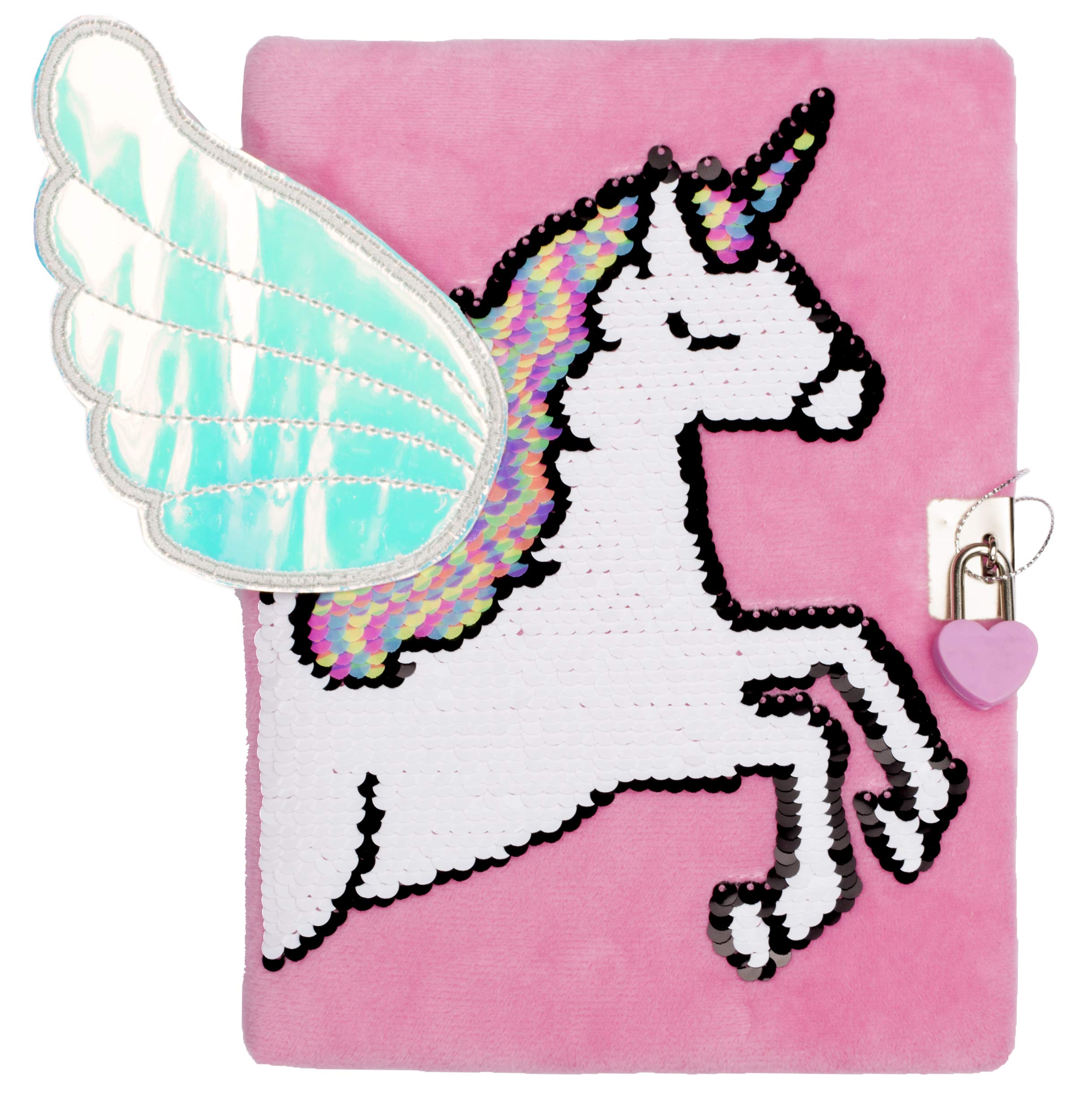 Fringoo Plush Secret Diary For Girls Reversible Sequins Journal With Padlock & Bookmark Weekly Planner | Lockable A5 Notebook Gift for Girls 96 Pages - Pink Unicorn