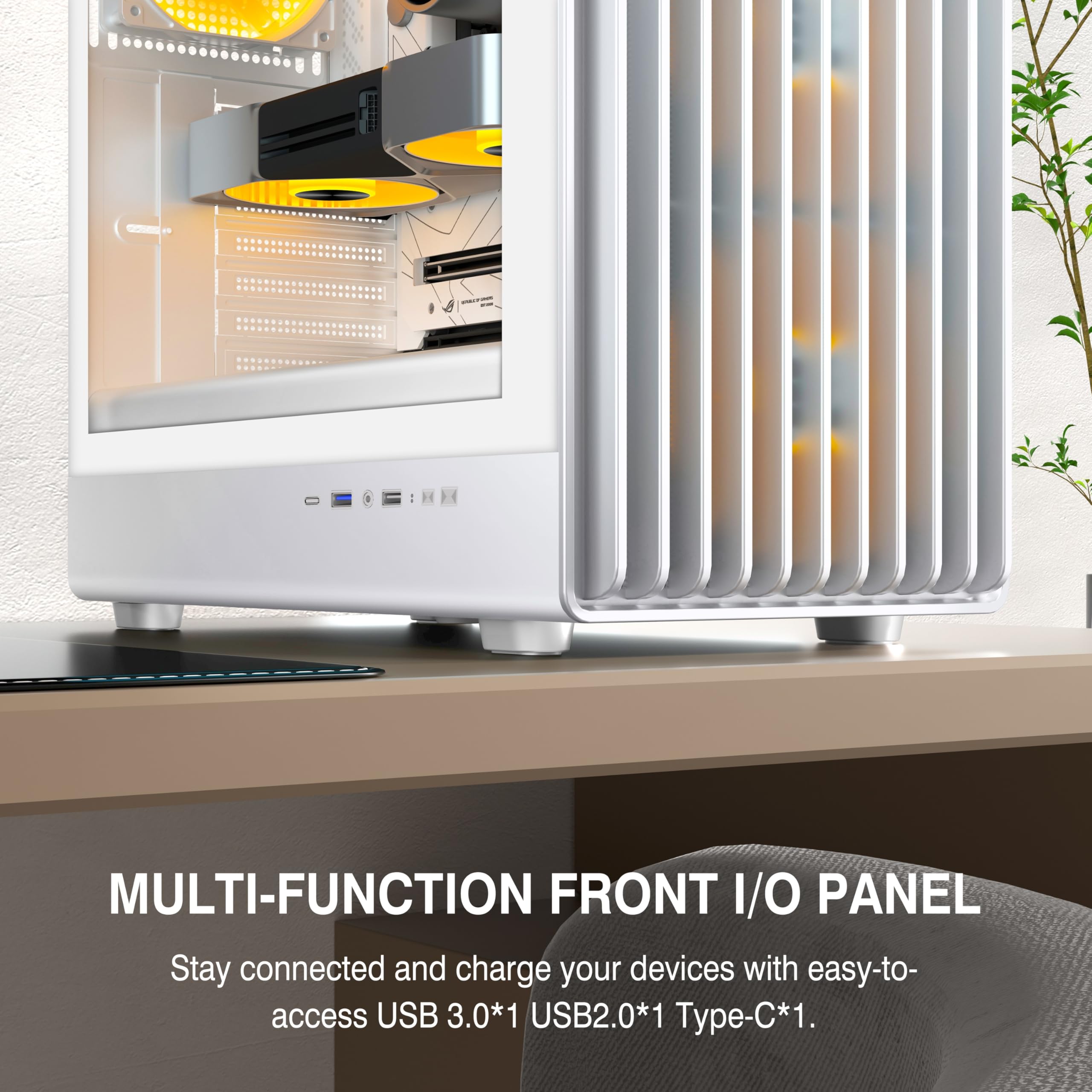 Foifkin K6 Pc Case - Pre-Installed 6 Pwm Argb Fan(3X 140Mm And 3X120Mm), Atx Mid-Tower Gaming Pc Case, With Type-C,Black (White, K6) - View 7