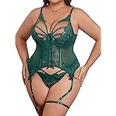 Donnalla Plus Size Lingerie for Curvy Women Sexy Lace Corset and Panty Outfits Garter Lingerie Sets L-4XL