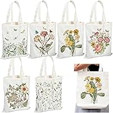 Silkfly 6 Pcs Book Club Gifts Cute Aesthetic Canvas Book Totes Bags Bulk Bookish Lovers Librarian Readers Gifts for Women(Butterfly, Flower)