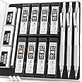 Nicpro 0.7 Metal Mechanical Pencil Set with Case, 3PCS MP1000 0.7mm Artist Lead Pencil With 8 Tube HB Refills, 3 Erasers, 9 Eraser Refill For Architect Art Drafting Drawing Engineering, Sketching