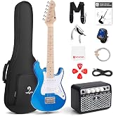 Vangoa 30 Inch Kids Electric Guitar Starter Kit with Amp - Blue | Ergonomic body with gloss finish. 2 single-coil pickups, 3-way switch (rock/blues/funk). Smooth maple neck, stable tuning