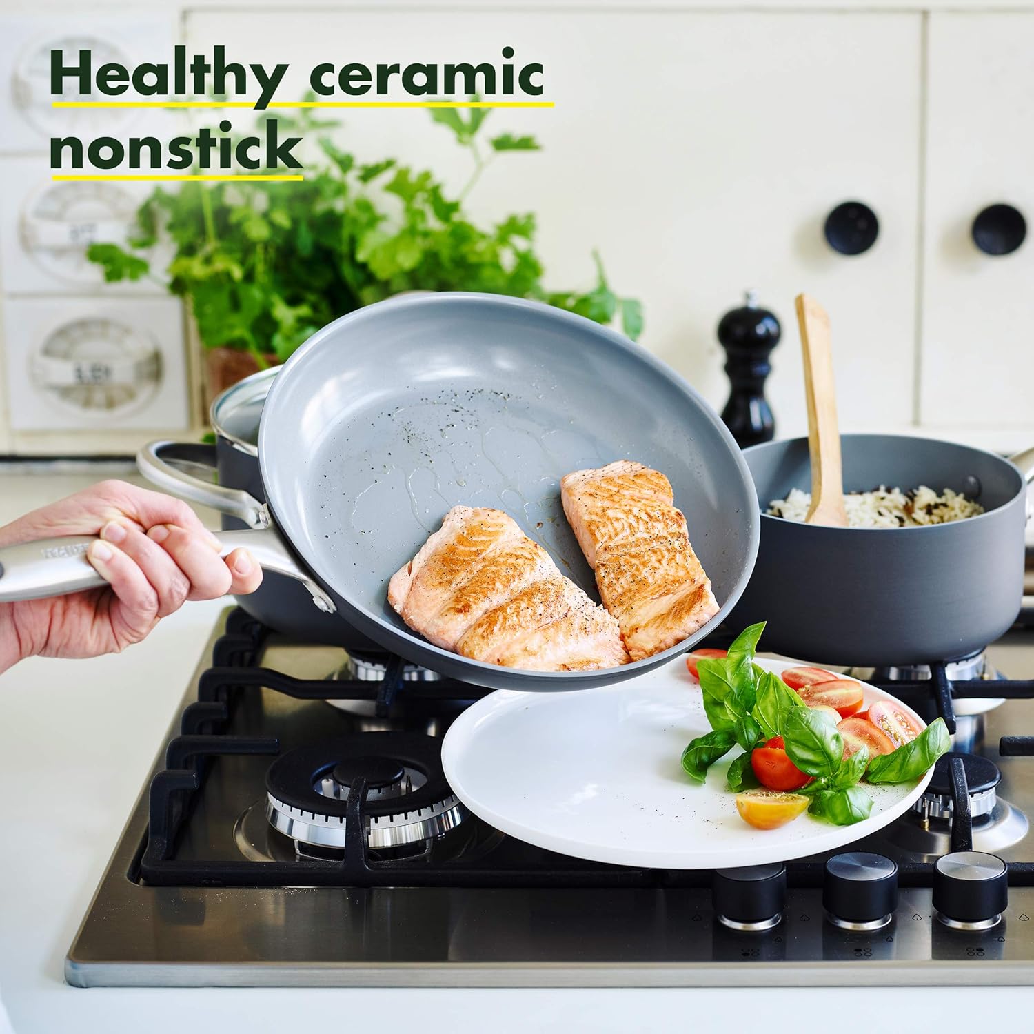 GreenPan Lima 12" Ceramic Non-Stick Covered Frypan, Gray - CW0004157: Cookware: Kitchen & Dining