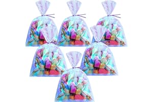 SHAPPY 120 Pcs Iridescent Cellophane Bag Holographic Treat Bags Iridescent Party Favor with 200 Pieces Twist Ties for Party Wedding Birthday Supply(5 x 7 Inch)
