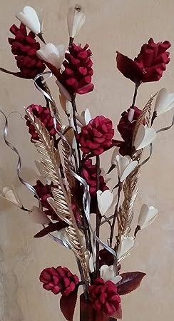 Bunch of Handmade Dry Palm Leaf Flowers, moti Sticks and Dry Palm Leaves Filler, 60cm Bunch