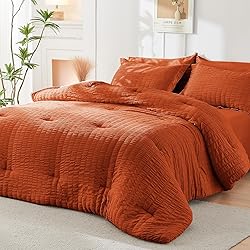 HYMOKEGE Burnt Orange Twin Comforter Set Seersucker