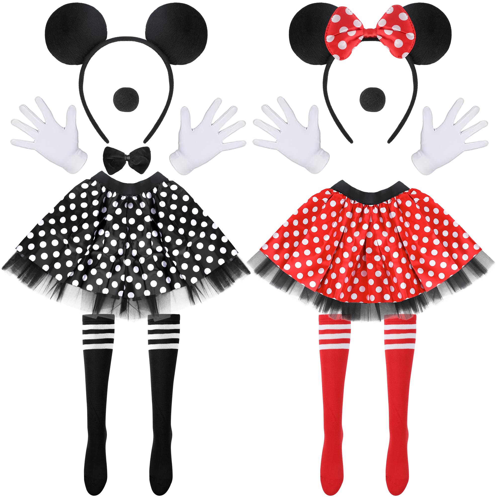 Photo 1 of 2 Set Mouse Costume Kit, Halloween Mouse Costumes with Ears Headband Tie Nose Gloves Socks and Polka Dot Tutu, Carnival Costume for Girls Women Halloween Theme Party Cosplay