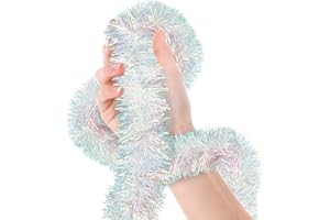 TREASURES GIFTED Christmas Tree Iridescent White Tinsel Garland Metallic Streamers Celebrate a Holiday Happy New Year Party Ceiling Hanging Decorations Indoor and Outdoor Disco Party Supplies