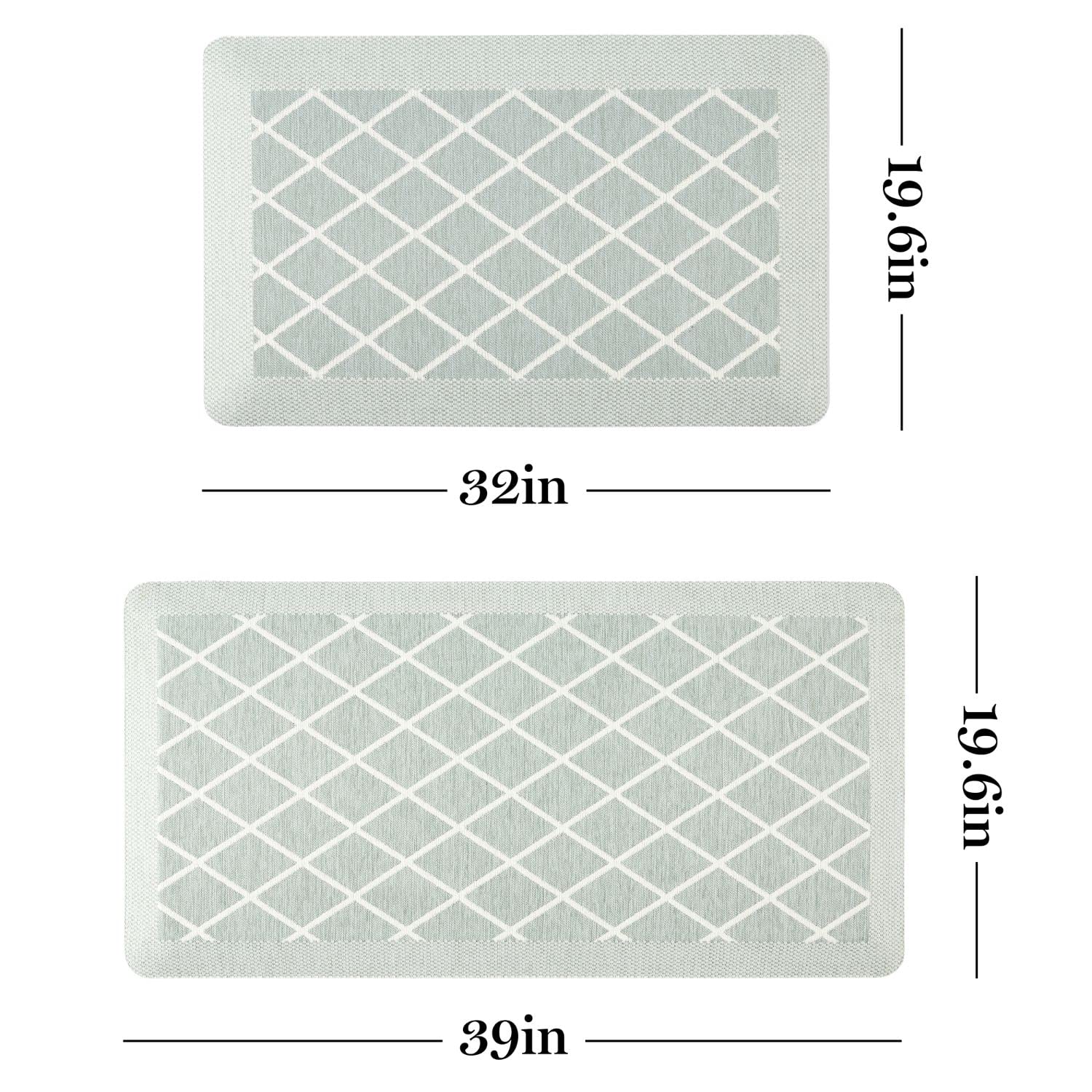 Martha Stewart Miles Modern Diamond Anti-Fatigue Air-Infused Kitchen Mat, Mint Green, 19.6